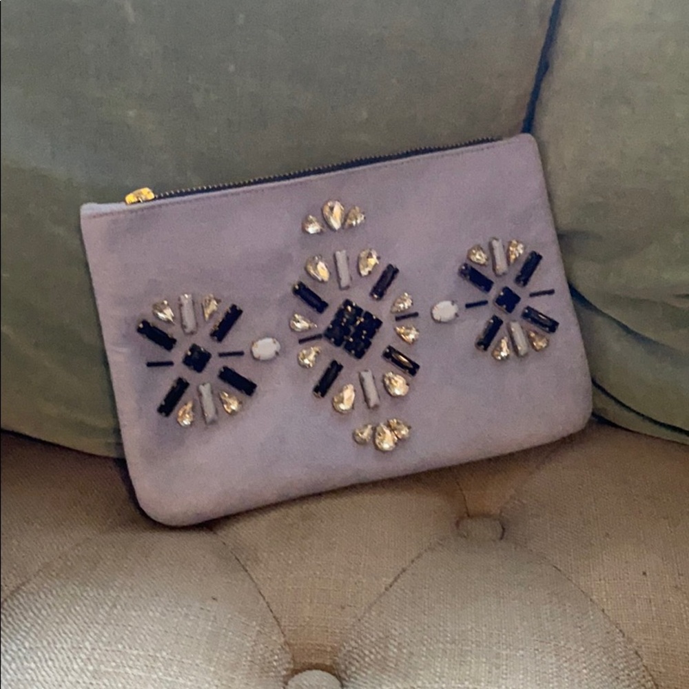 Shiraleah Blue Suede Jeweled Clutch